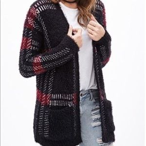 Fuzzy plaid cardigan sweater size S